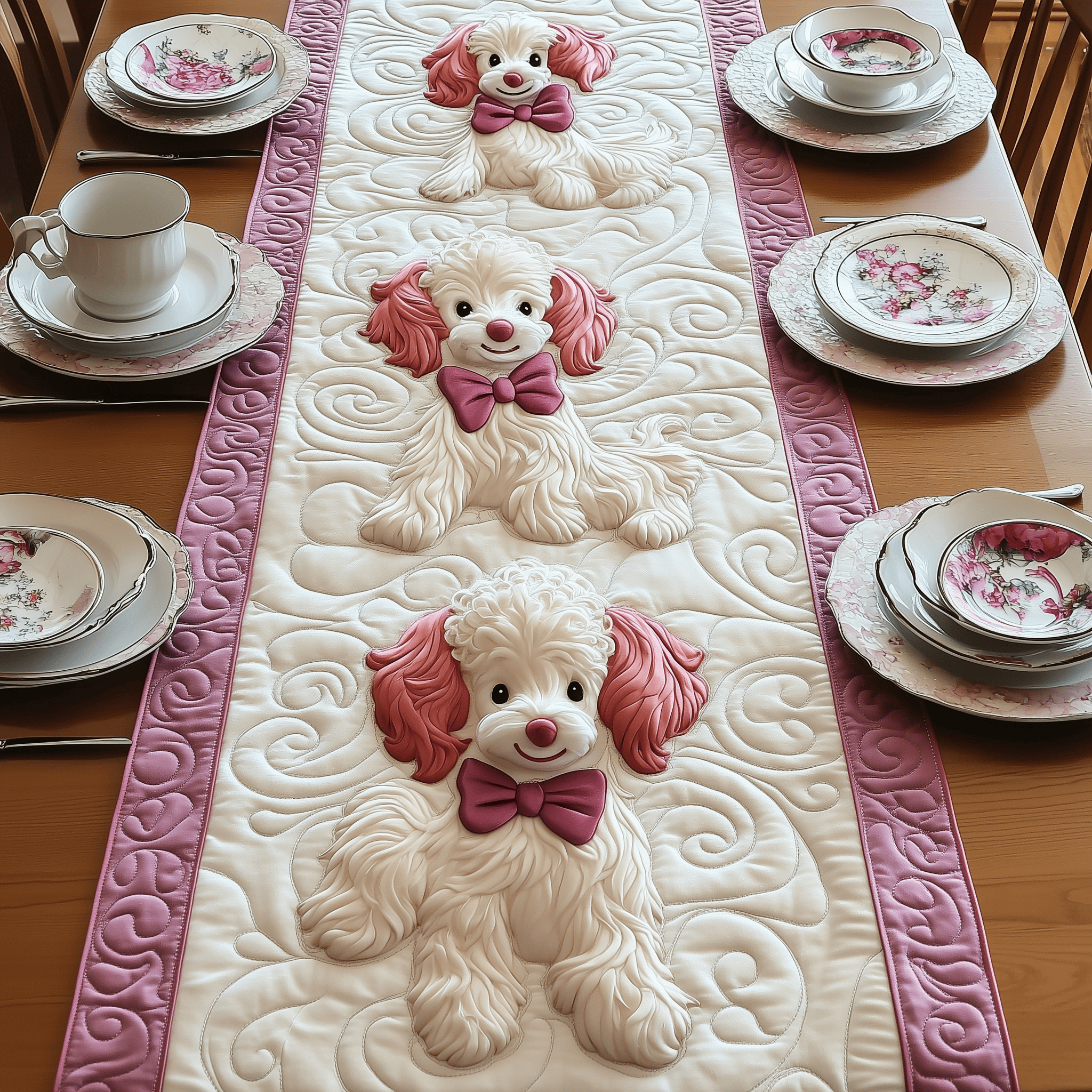 Pinky Adorable Poodle Quilted Table Runner Cute Christmas Best Poodle Mom Gifts For Ladies