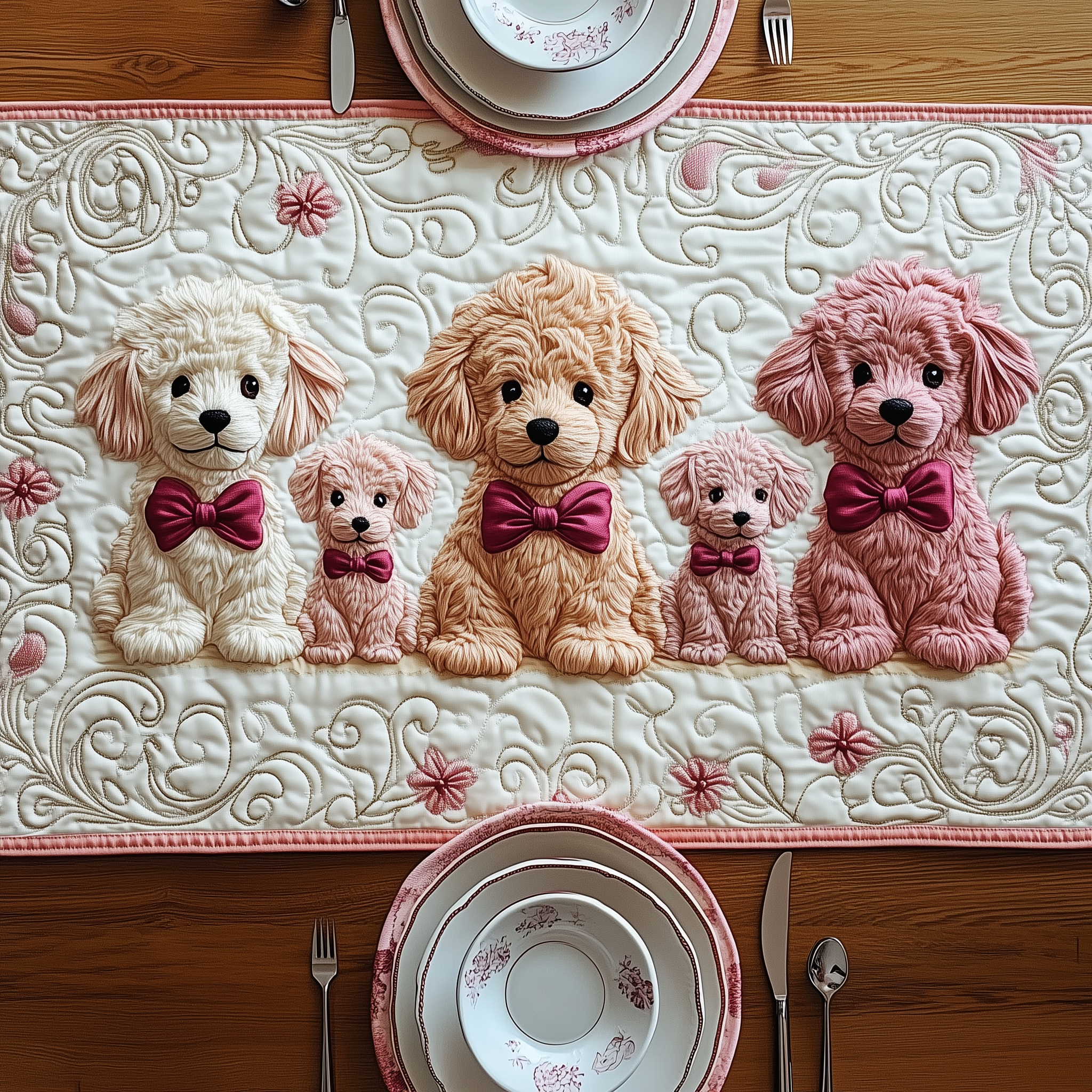 Pinky Adorable Poodle Quilted Table Runner Decorations Cute Poodle Christmas Gifts