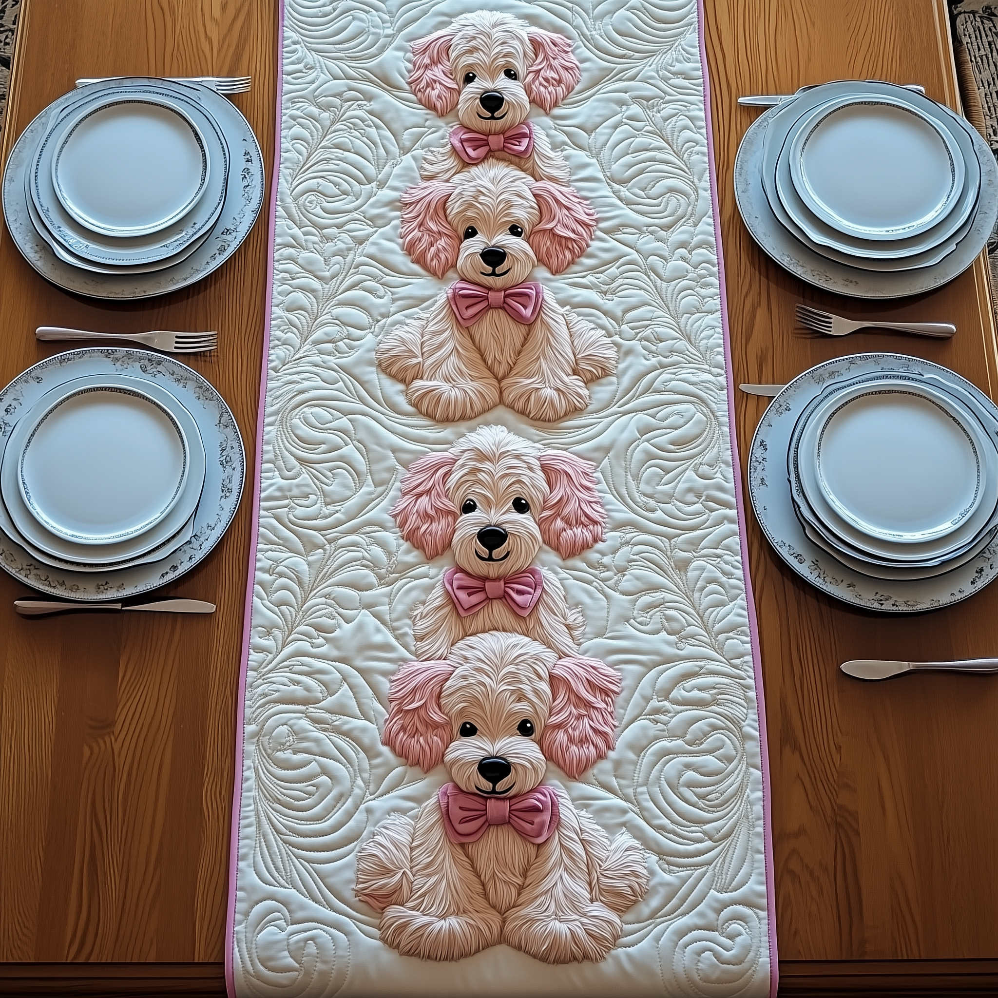 Pinky Adorable Poodle Quilted Table Runner Decorations Cute Poodle Christmas Gifts For Ladies