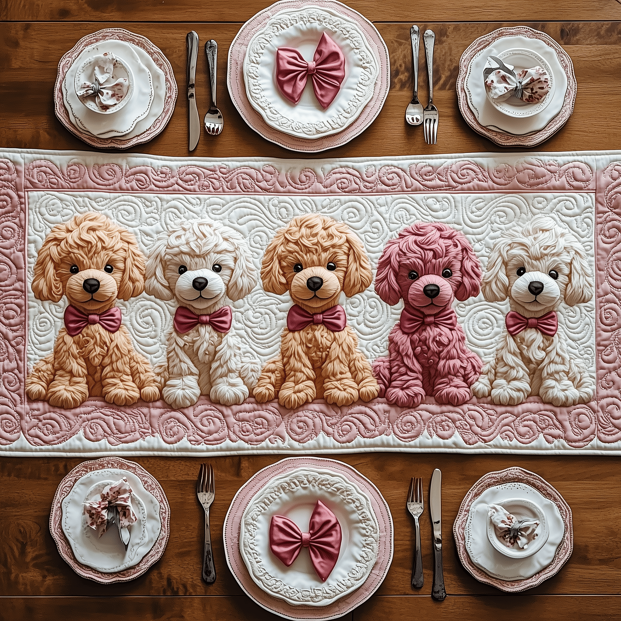 Pinky Adorable Poodle Quilted Table Runner Holiday Dining Table Runner Christmas Presents For Poodle Lovers