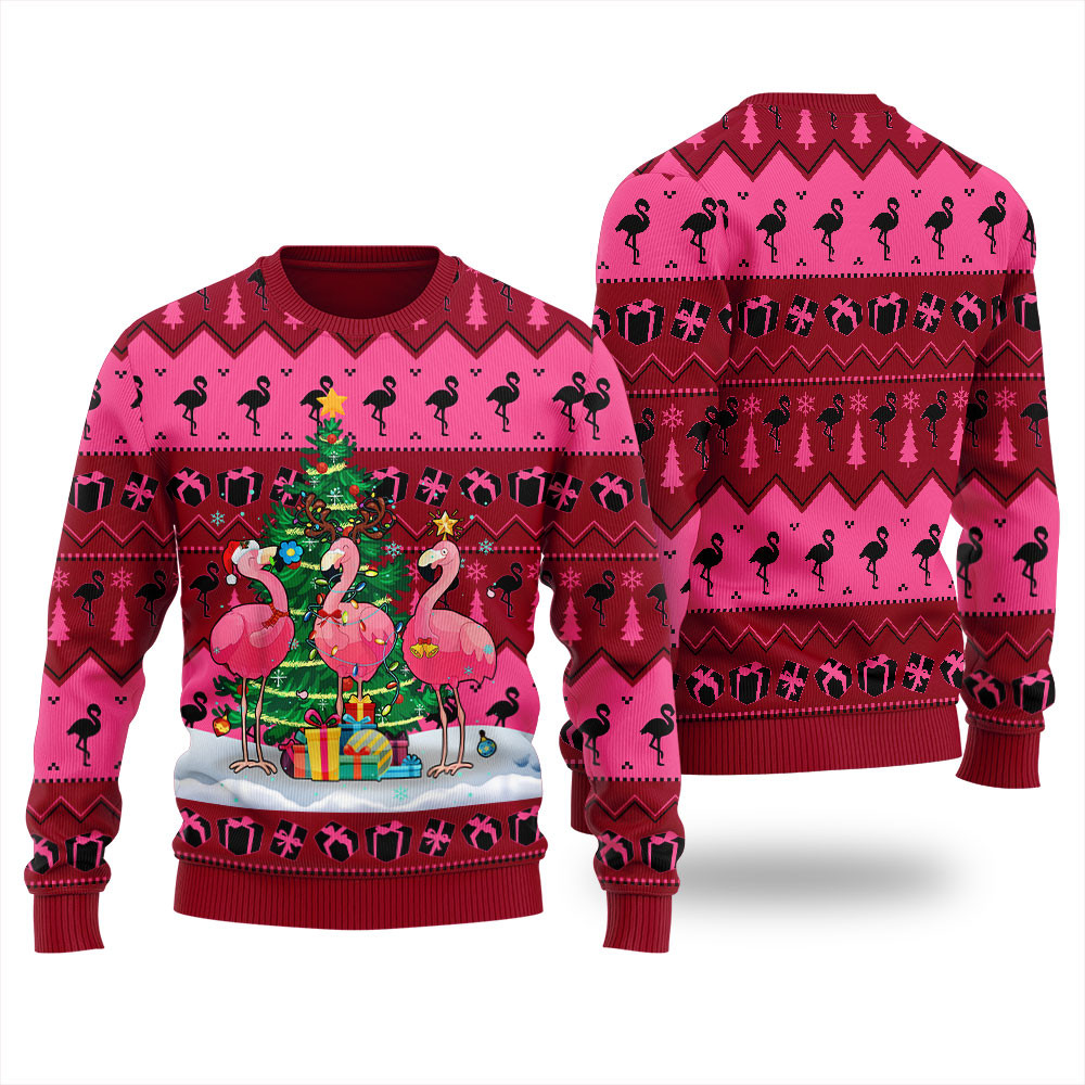 Pinky Flamingo Mens Ugly Christmas Sweater Exclusive Christmas Sweater Merch Gift Edition