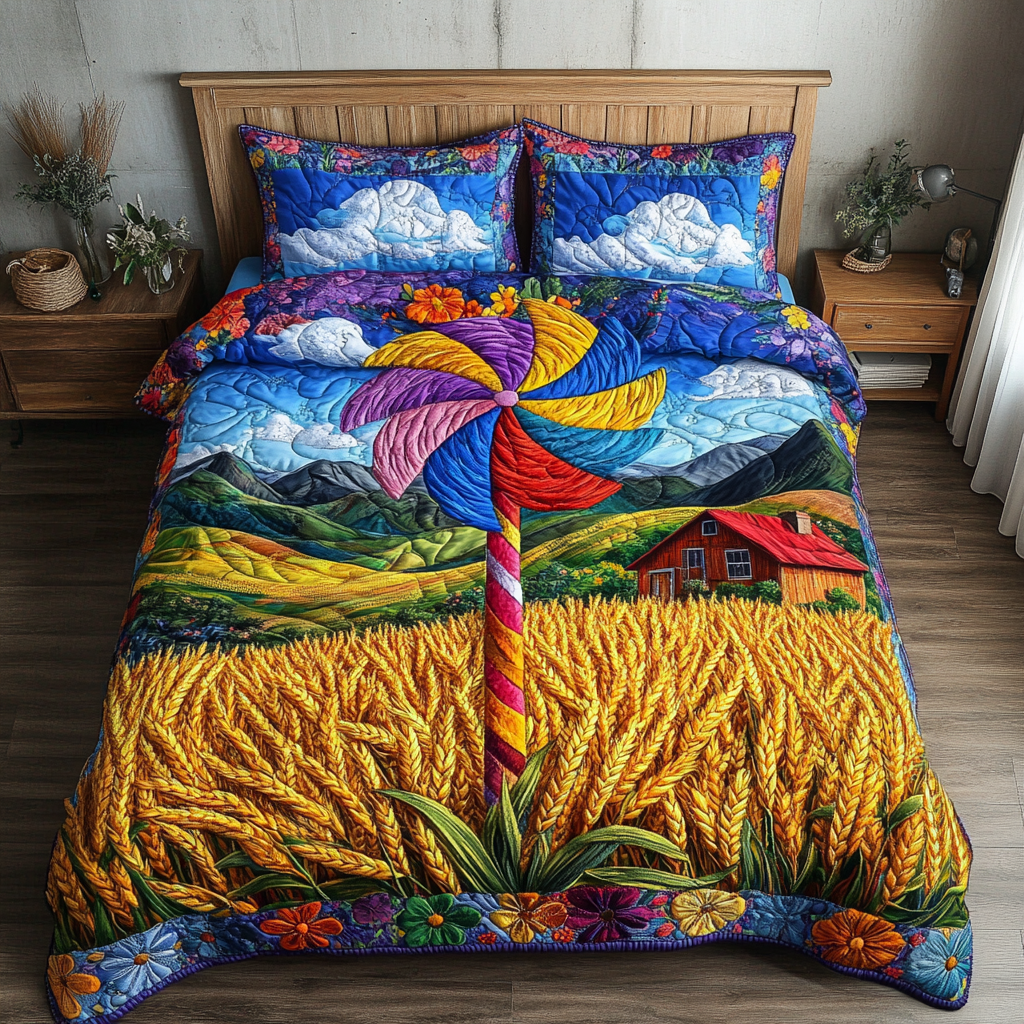 Pinwheel Delight Quilted Bedding Set Aesthetic Room Decor Secret Santa Pressent Ideas