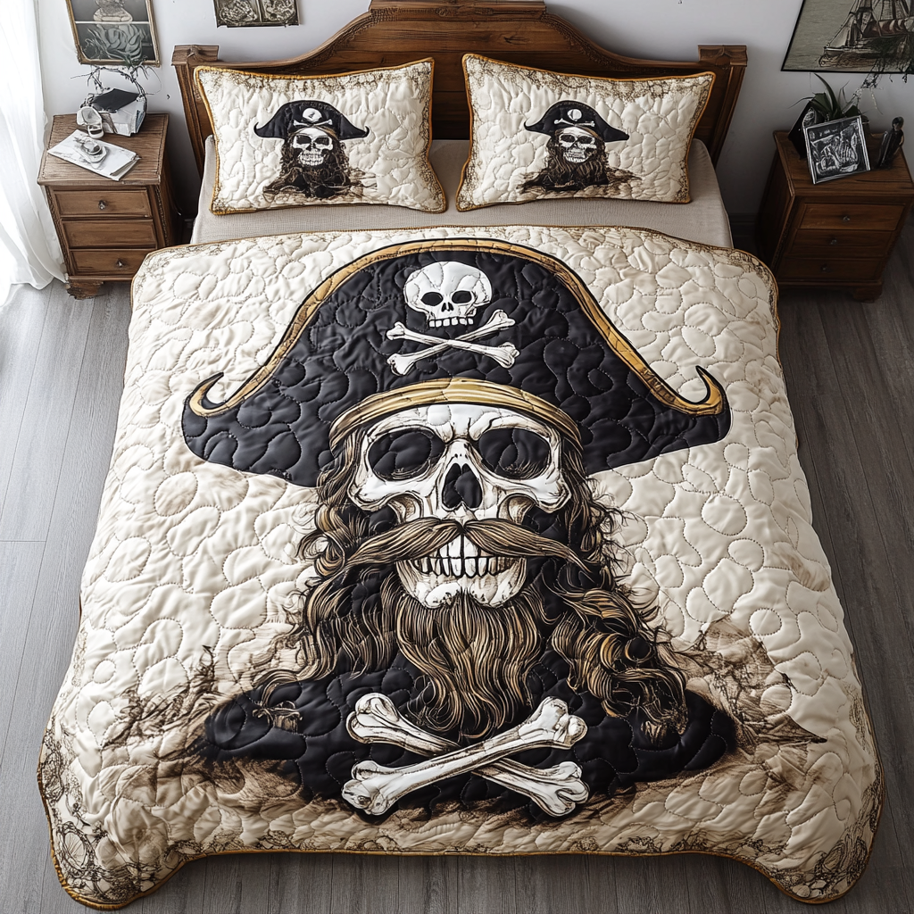 Pirate Curse Quilted Bedding Set Holiday Duvet Cover Set Gifts For People Who Like Skulls