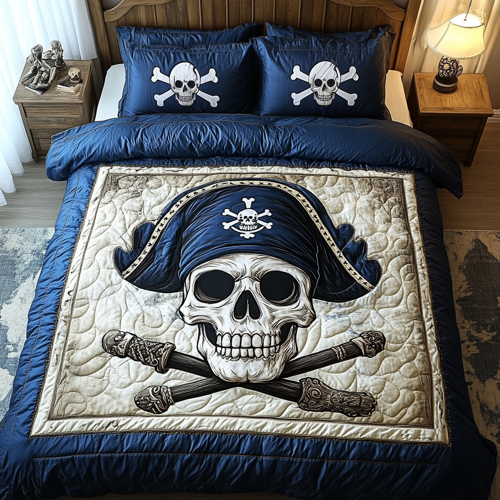 Pirate Fortune Quilted Bedding Set Cute Bedroom Decor Gifts For People Who Like Skulls