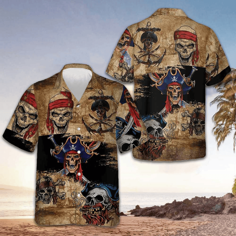 Pirate Skull Hawaiian Shirt Old Vintage Button Up Shirt Men Gifts For Boyfriend