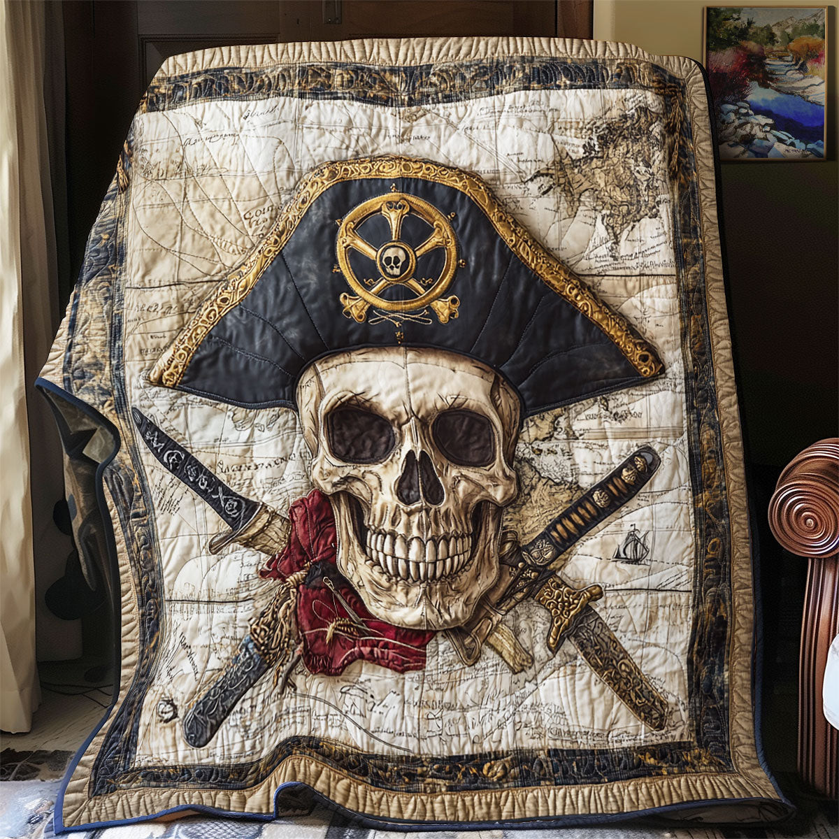 Pirate Skull Quilt Best Decoration Gift For Friends and Family on Halloween Day