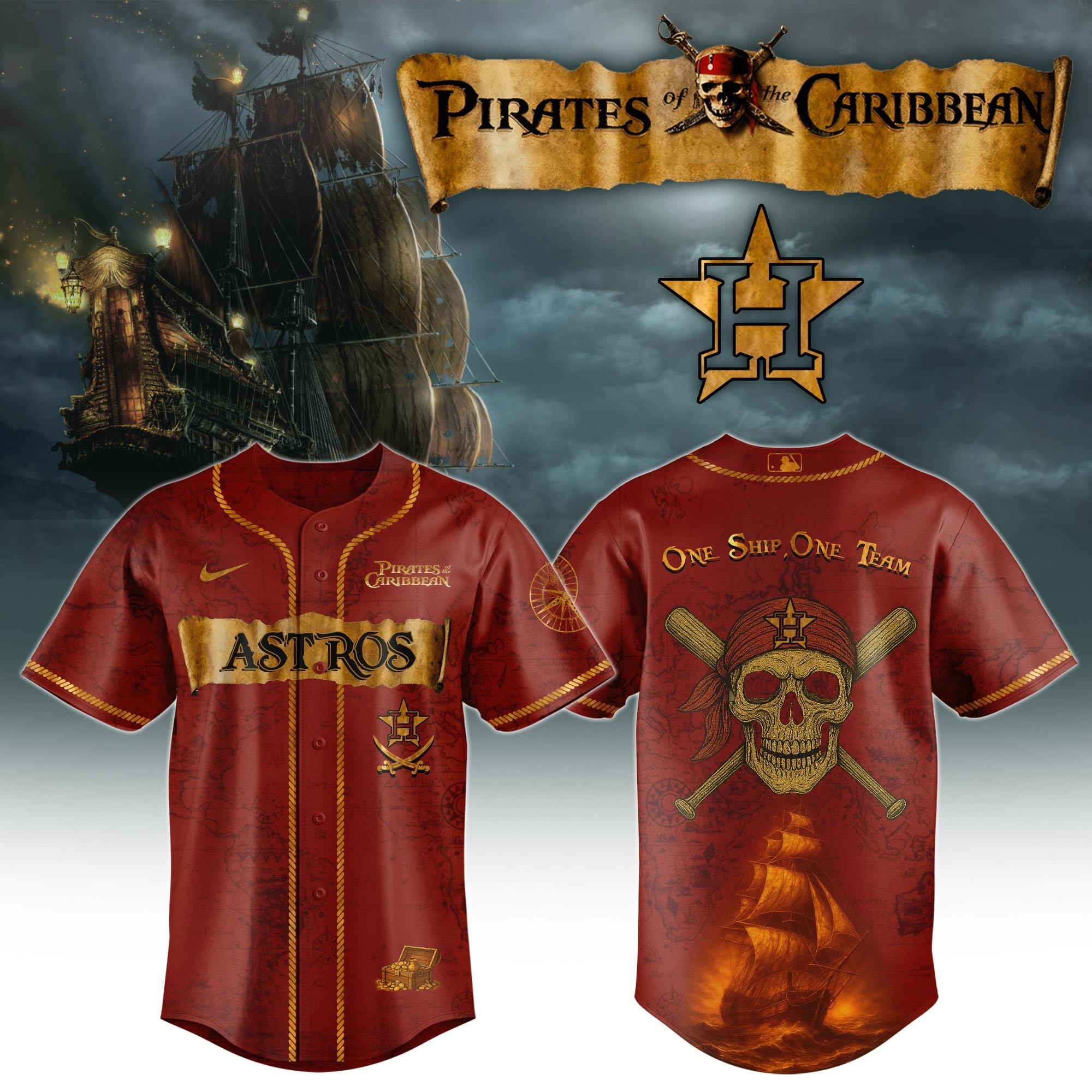 Pirates Of The Caribbean x Houston Astros Jersey Baseball Lover Gift Ideas