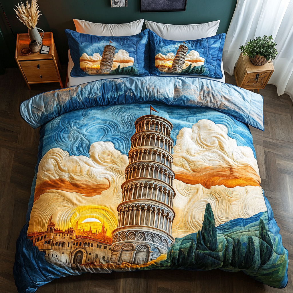 Pisa Icon Quilted Bedding Set Italian Style Bedroom Decor Christmas Gifts For Wife