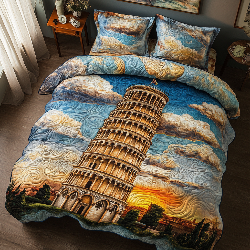 Pisa Landmark Quilted Bedding Set Italian Decor Bedroom Secret Santa Gifts