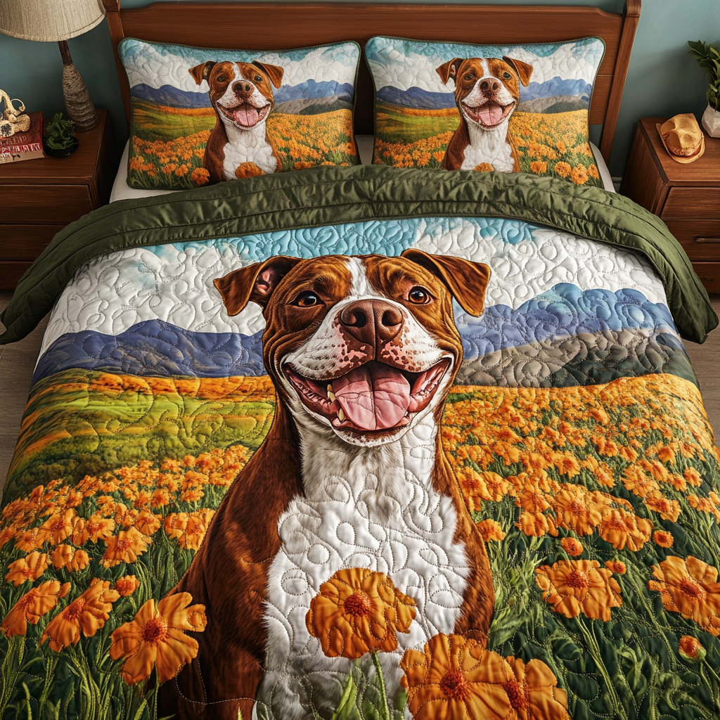Pitbull Bliss Quilted Bedding Set Luxury Bed Sheet Gift Set for Ultimate Comfort