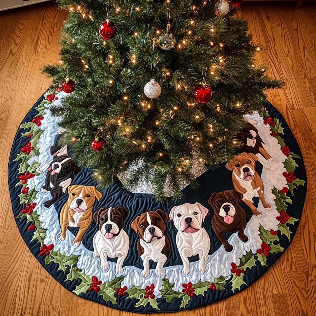 Pitbull Christmas Delight Christmas Quilted Tree Skirt Warm And Cozy Holiday Decor