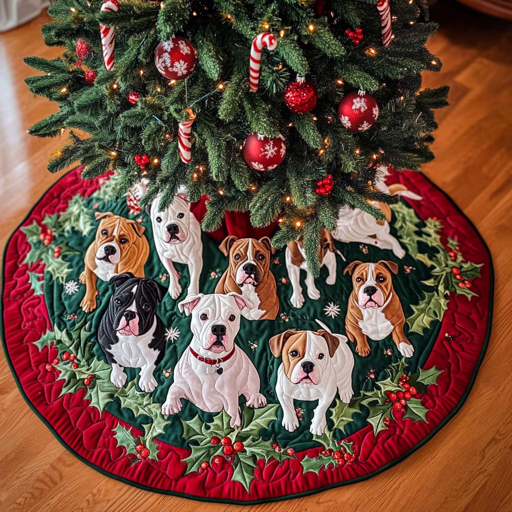 Pitbull Christmas Harmony Christmas Quilted Tree Skirt Xmas Under-Tree Decoration