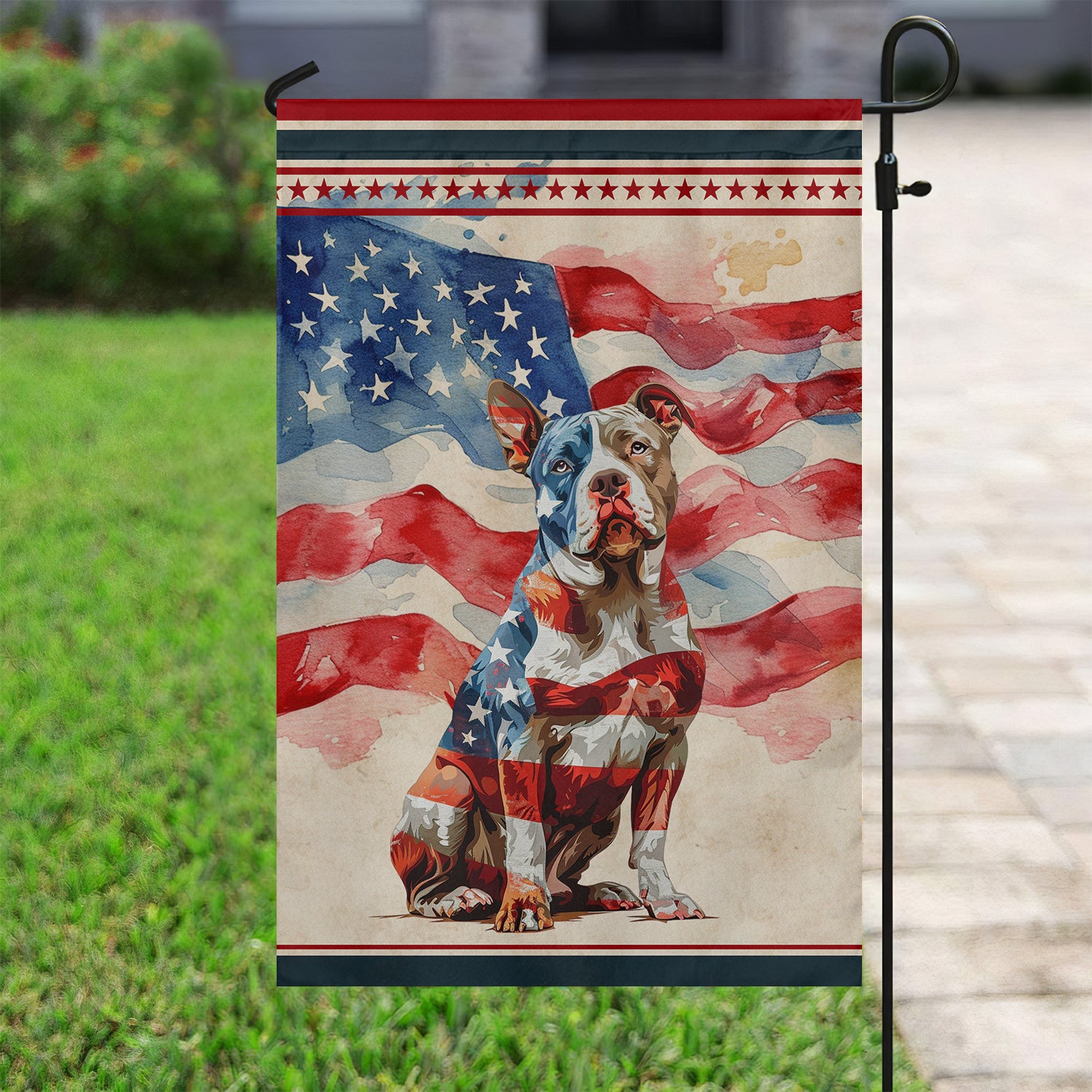 Pitbull Dog American Flag Stars And Stripes Canine Yard Flag Gift For Pitbull Dog Lovers