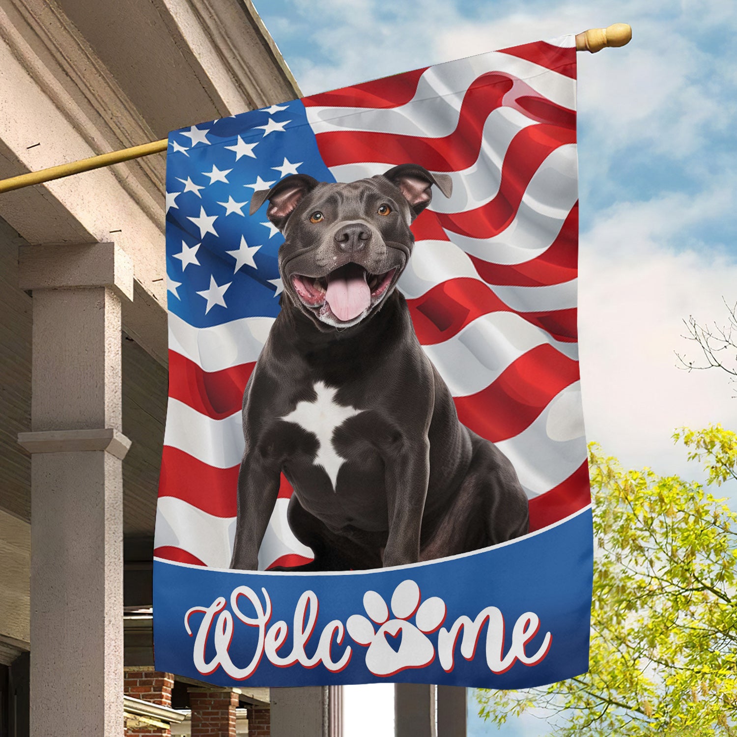 Pitbull Dog Garden Flag Welcome Independence Day Yard Flag Gift For Pitbull Dog Lovers