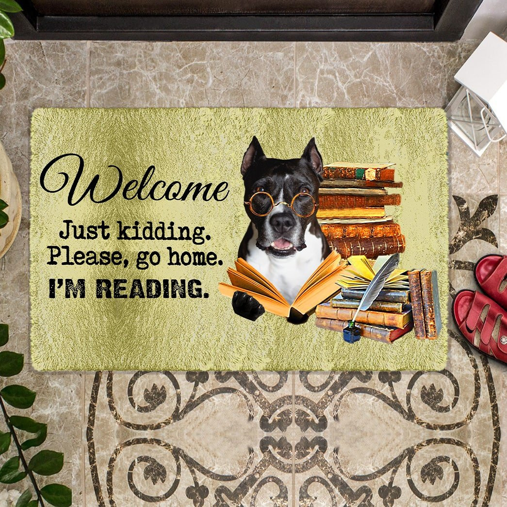 Pitbull Doormat Welcome Just Kidding Please Go Home I'm Reading Best Gifts For Dog Pet Lovers