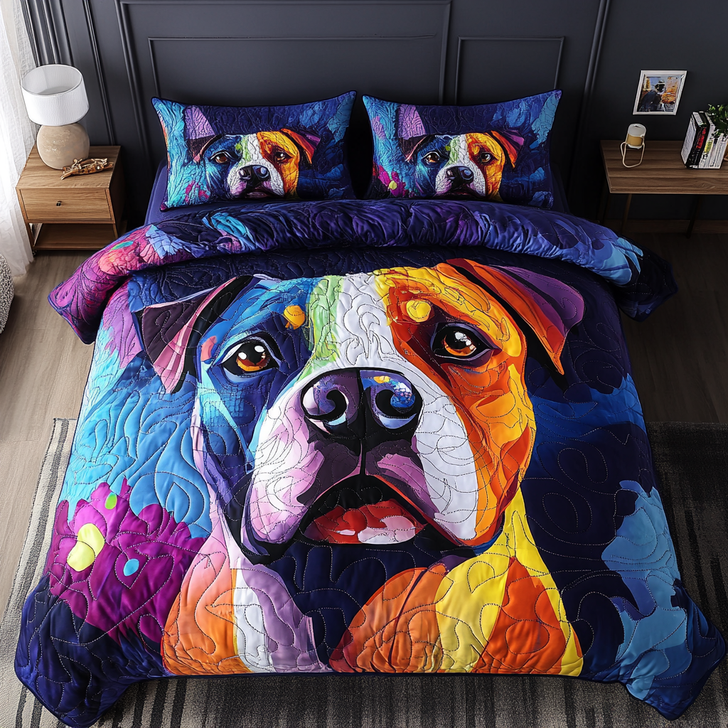 Pitbull Dream Quilted Bedding Set Perfect Housewarming Gift for a Cozy Bedroom