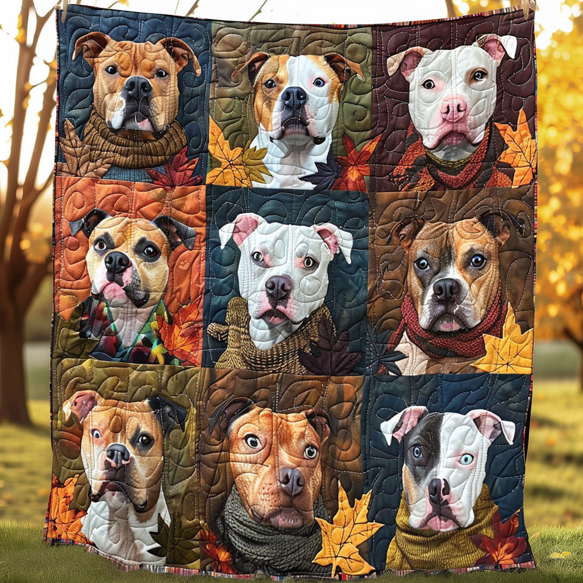 Pitbull Fall Quilt Blanket Mothers Day Blanket Useful Gifts For Mom