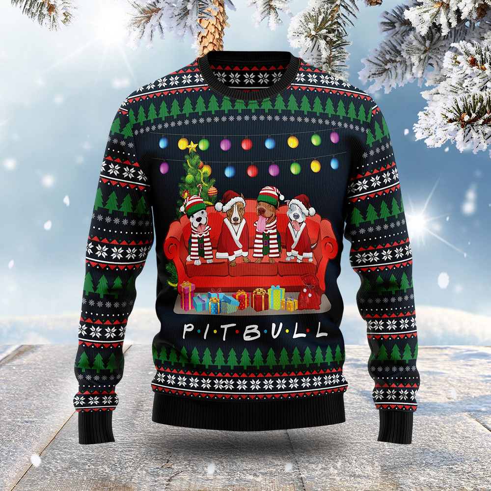 Pitbull Friends On Safa Ugly Christmas Sweater Winter Clothing Pitbull Lover Christmas Gifts