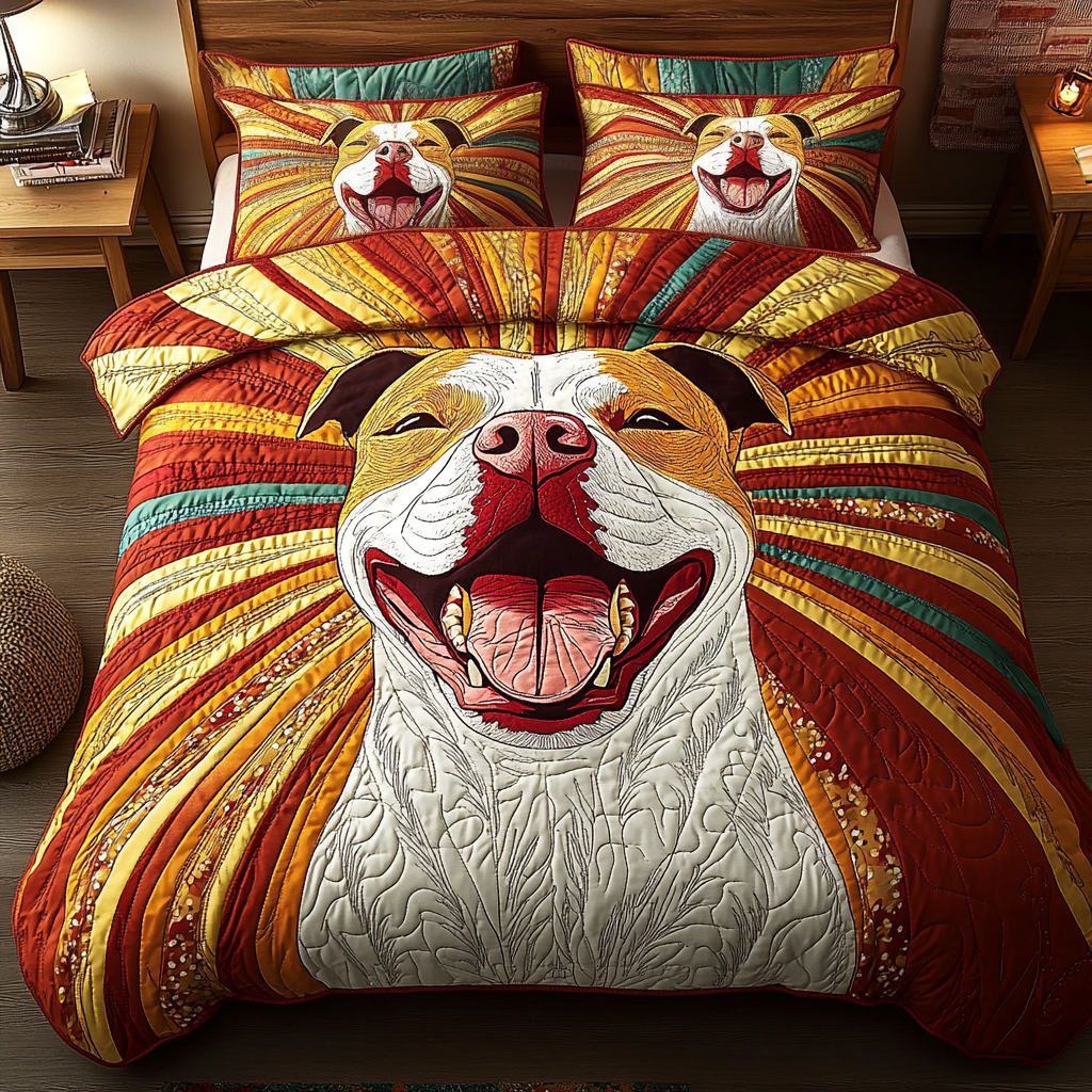 Pitbull Heart Quilted Bedding Set Beautiful Printed Bedding Set for Home Aesthetics