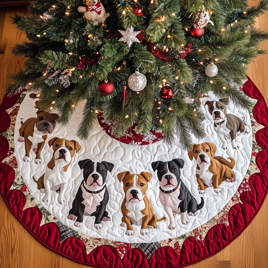Pitbull Holiday Cheer Christmas Quilted Tree Skirt Seasonal Tree Area Decoration