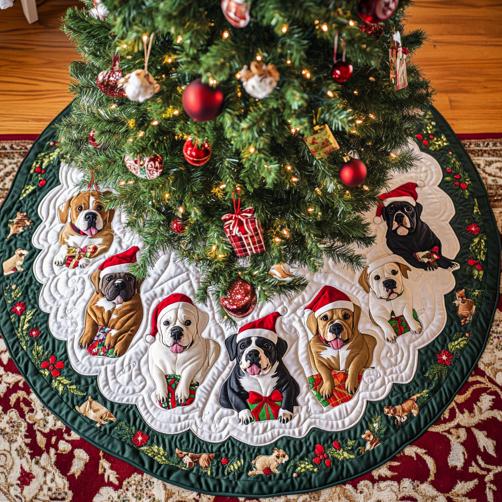 Pitbull Holiday Spirit Christmas Quilted Tree Skirt Adorable Holiday Tree Skirt for Cozy Spaces