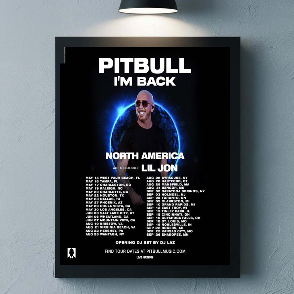 Pitbull I'm Back North America Tour 2026 City Dates Wall Decor Poster Pitbull Merch