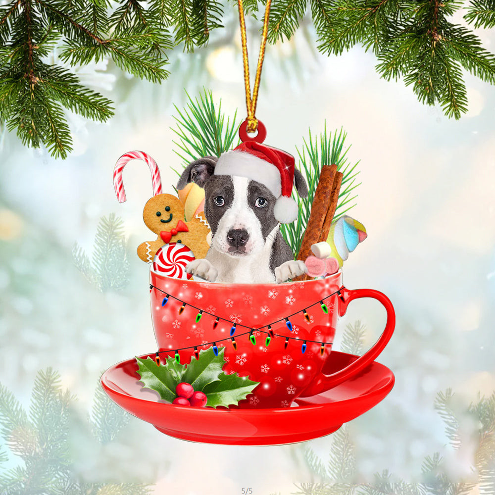 Pitbull In Cup Merry Christmas Ornament Flat Acrylic Dog Ornament