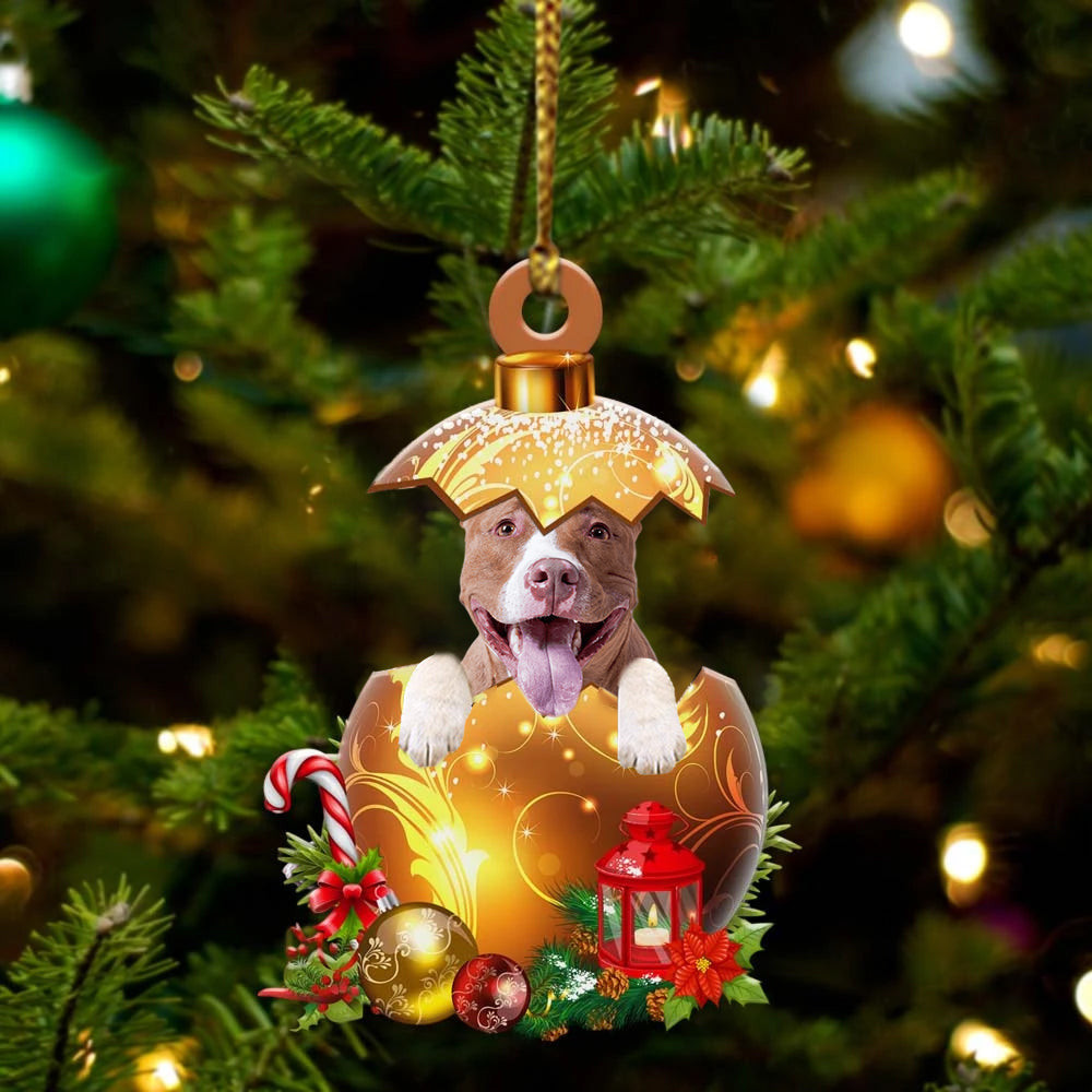 Pitbull In in Golden Egg Christmas Ornament Flat Acrylic Dog Ornament