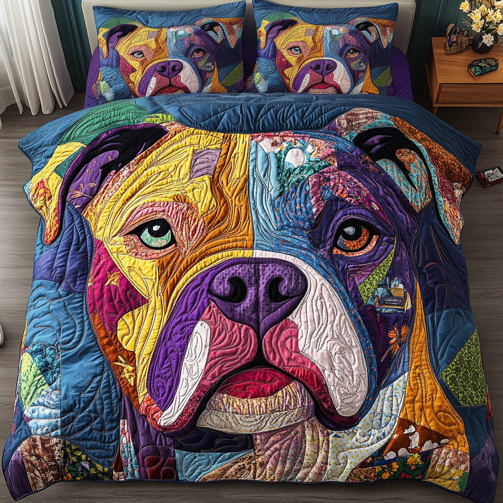 Pitbull Life Quilted Bedding Set Lovely Bedroom Gift Idea for Housewarming