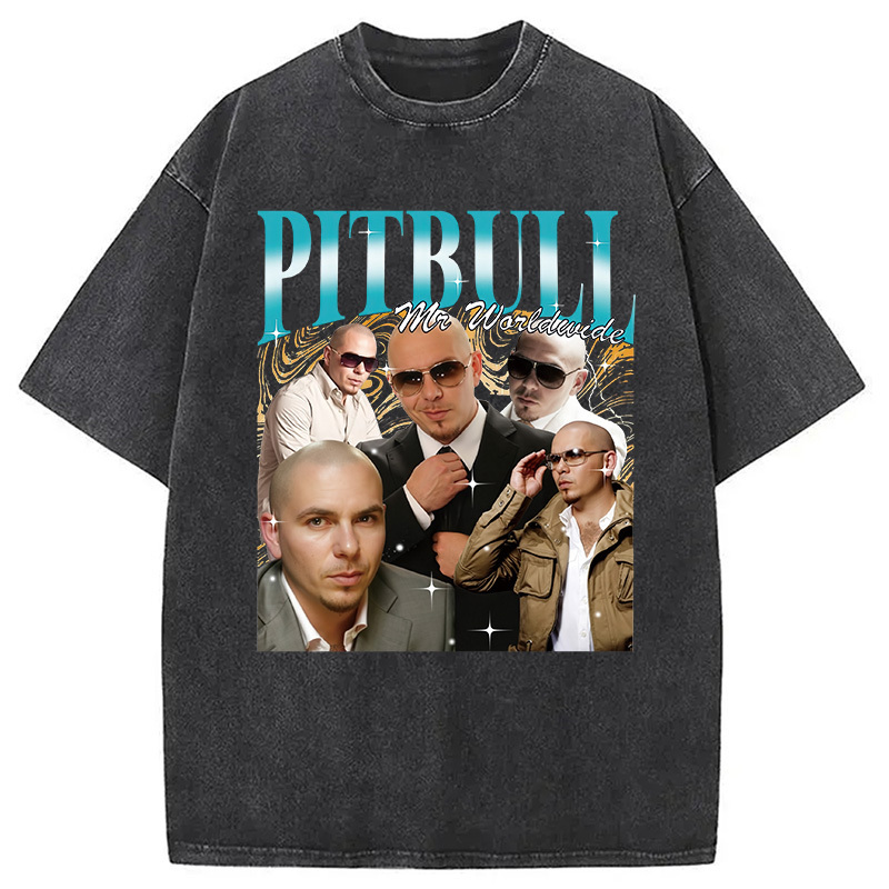 Pitbull Mr Worldwide Vintage Washed T-Shirt Retro Streetwear Graphic Top Gifts For Best Friend