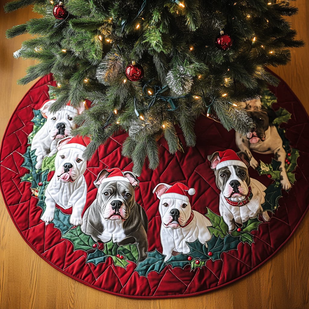 Pitbull Noel Christmas Quilted Tree Skirt Beautiful Tree Skirt to Complete Your Christmas Look