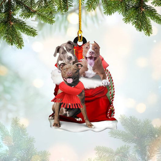 Pitbull Out Of Gift Bag Ornament Cute Dog Christmas Ornament Gifts For Pitbull Lovers