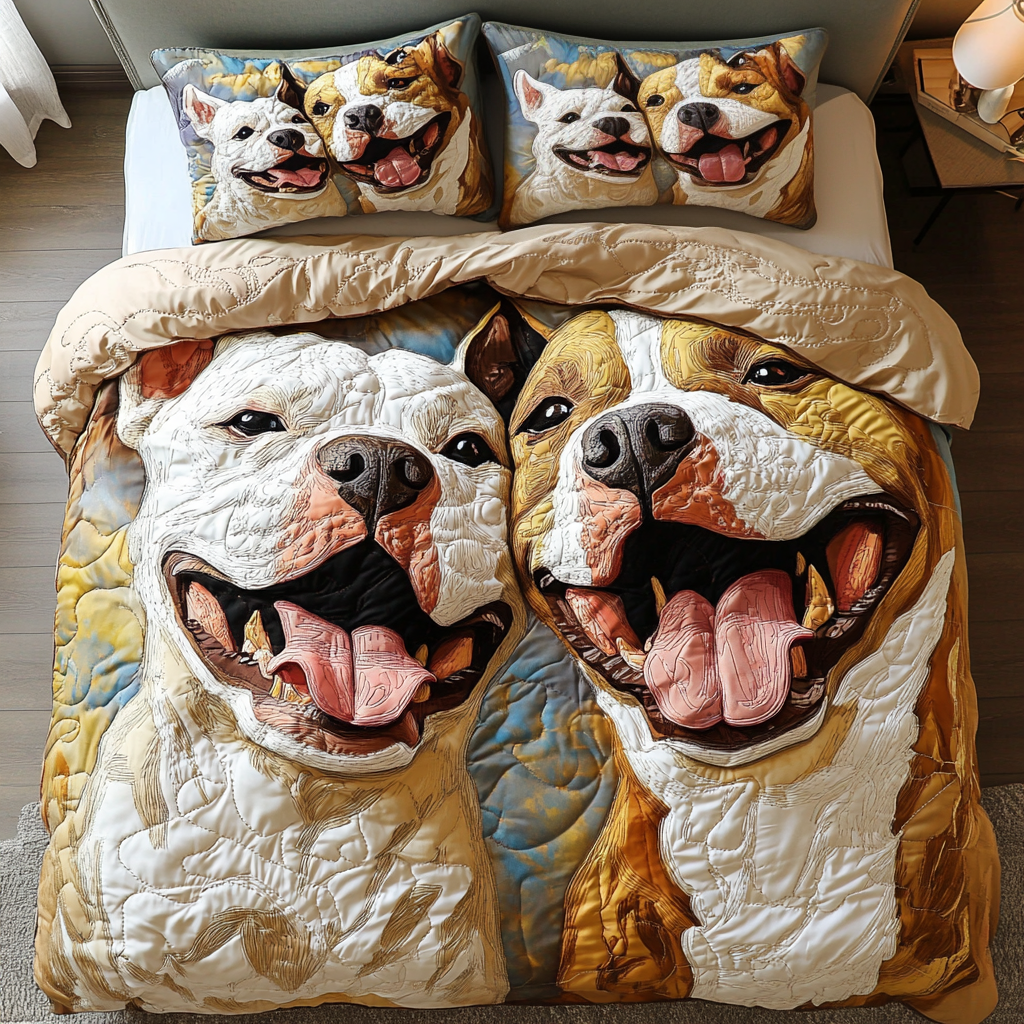 Pitbull Power Quilted Bedding Set Heartwarming Bedding Gift for Loved Ones