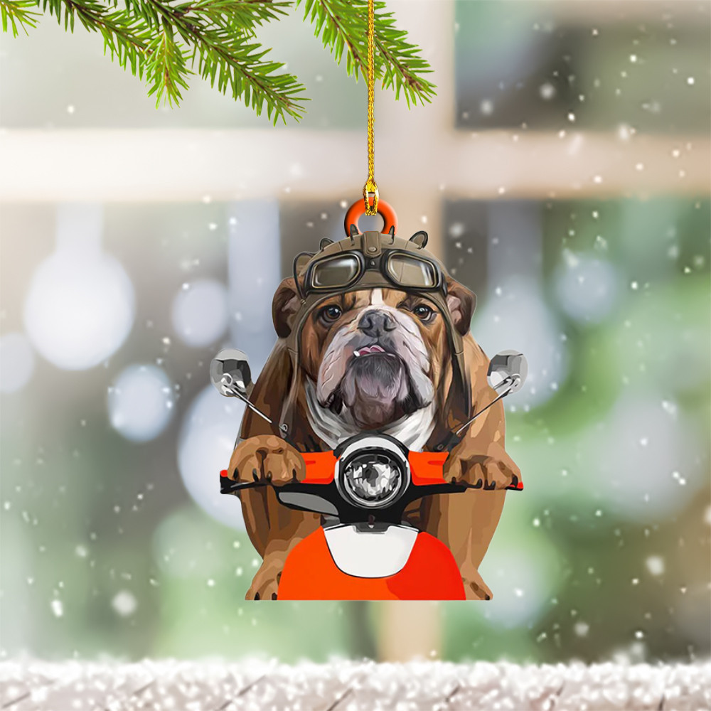 Pitbull Riding Motorbike Christmas Ornament Pitbull Dog Xmas Ornaments Decorations