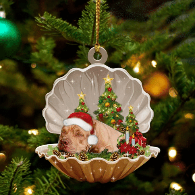 Pitbull Sleeping in Pearl Dog Christmas Ornament Flat Acrylic