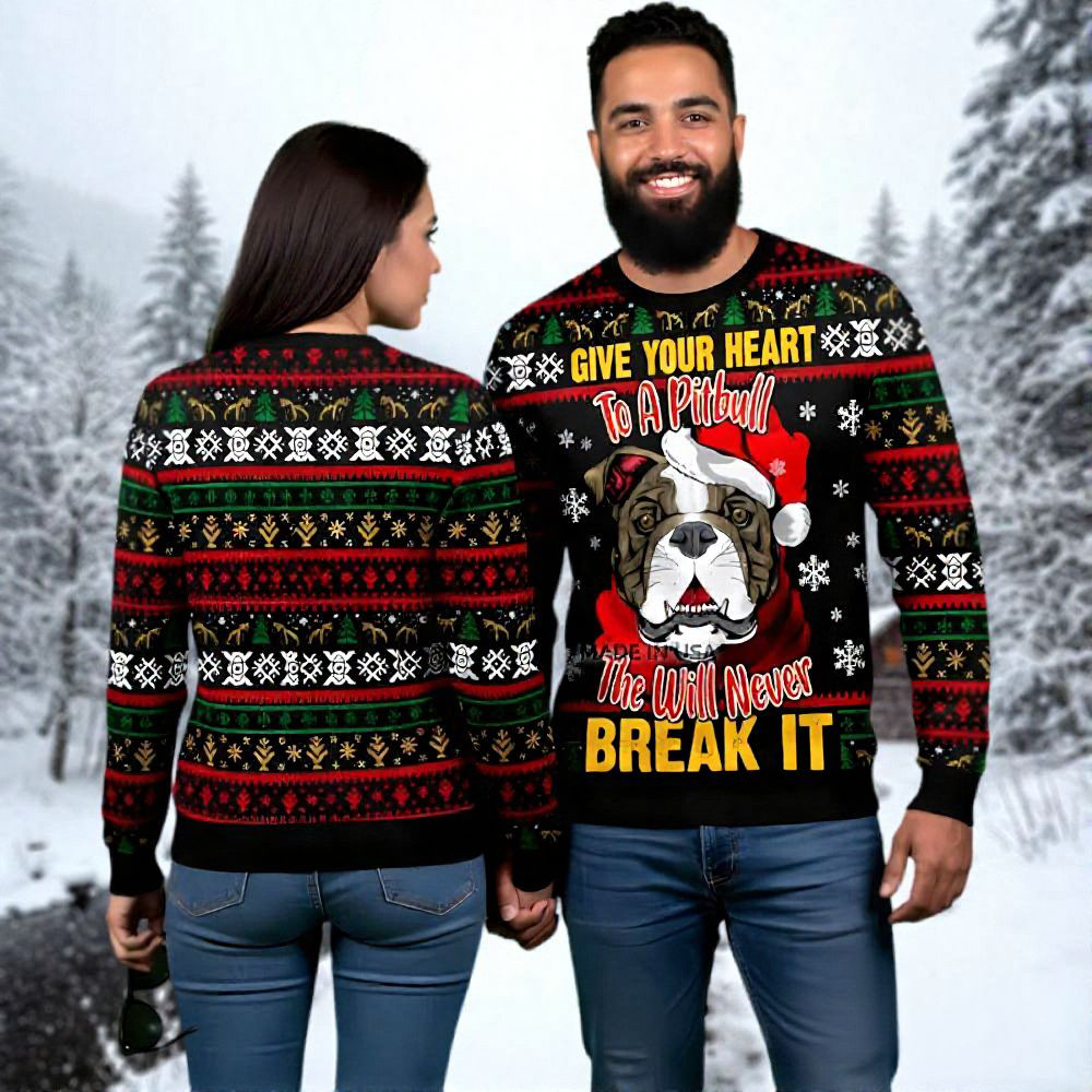 Pitbull Ugly Christmas Sweater Give Your Heart To A Pitbull Funny Secret Santa Gifts