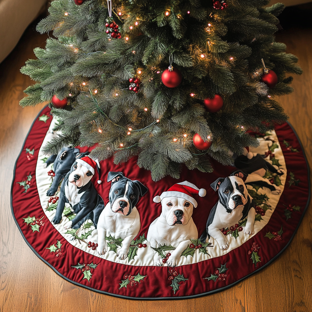 Pitbull Xmas Joy Christmas Quilted Tree Skirt Holiday Merch That Completes Your Christmas Setup