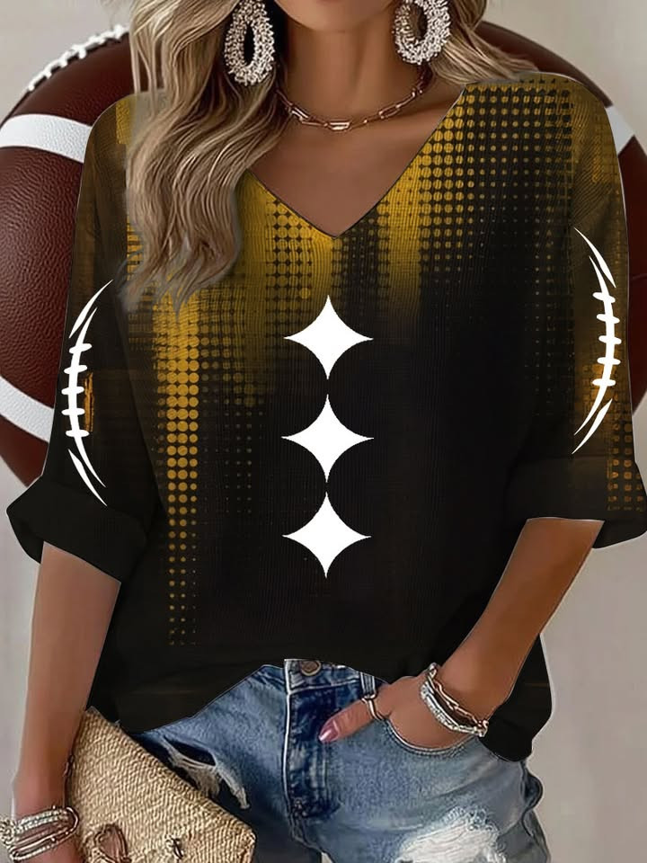 Pittsburgh Football Long V-Neck Shirt Pittsburgh Strong PS Merch Gameday Shirts Gifts For Her