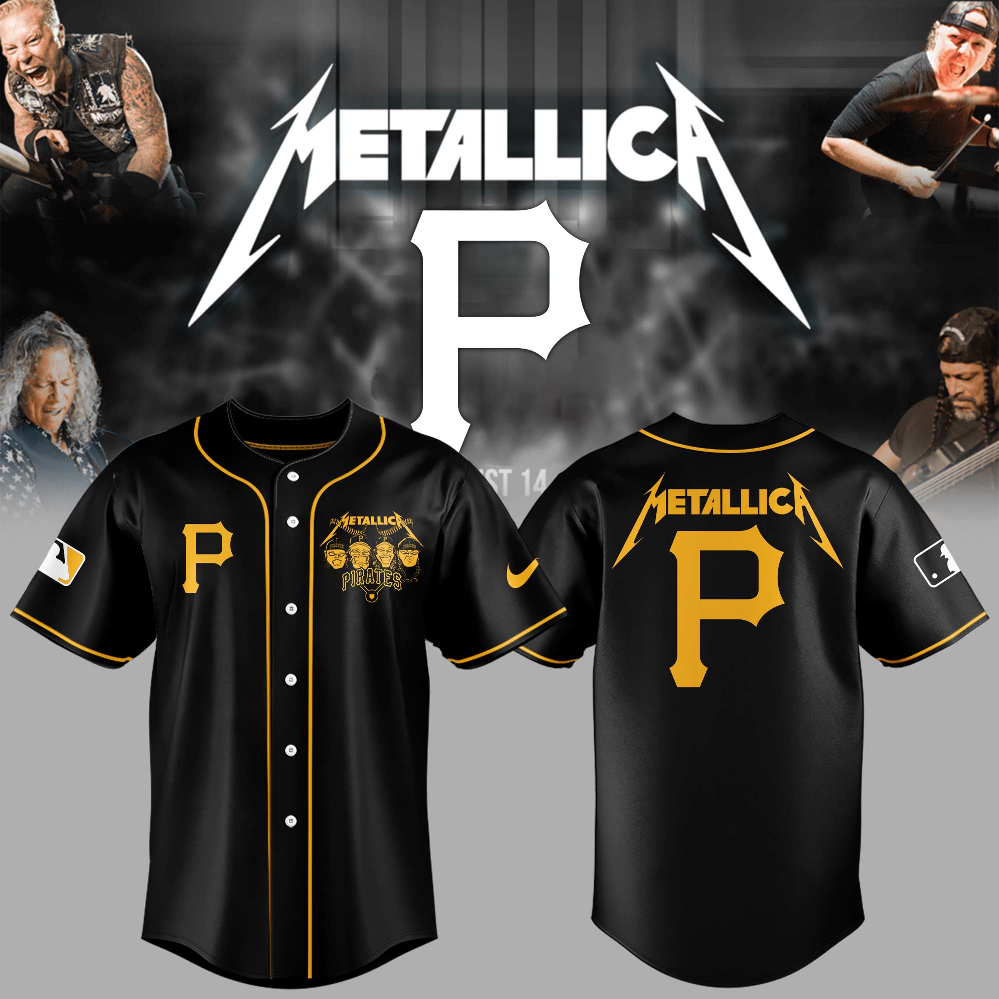 Pittsburgh Pirates Baseball Metallica Night Jersey Baseball Father's Day Gifts