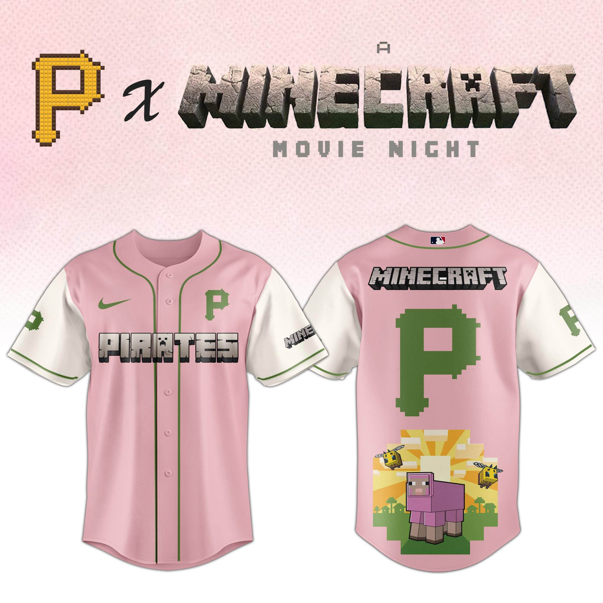 Pittsburgh Pirates MLB x A MINECRAFT MOVIE Night Jersey Gifts For Baseball Lovers