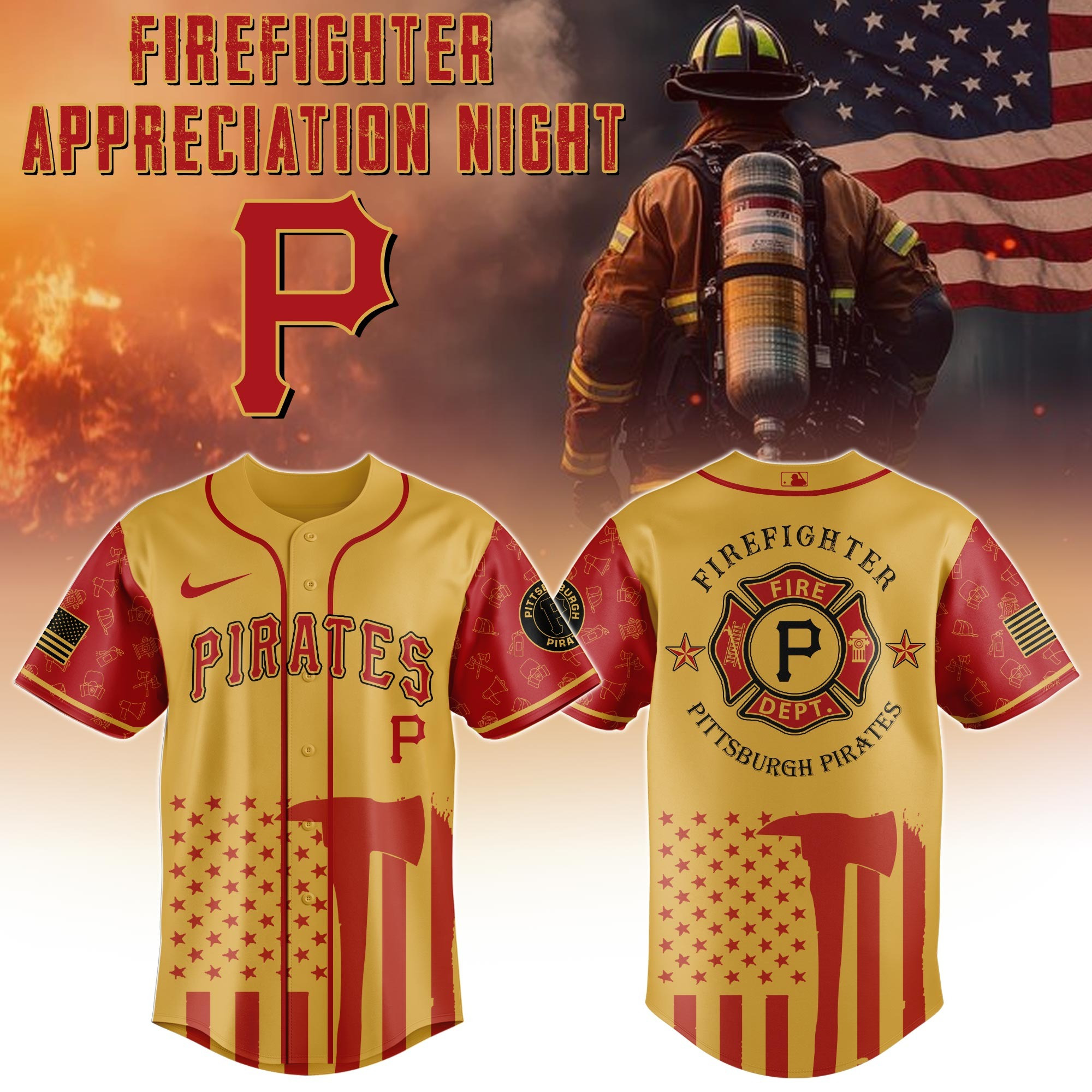 Pittsburgh Pirates MLB x Firefighter Appreciation Night Jersey Baseball Player Gift Ideas