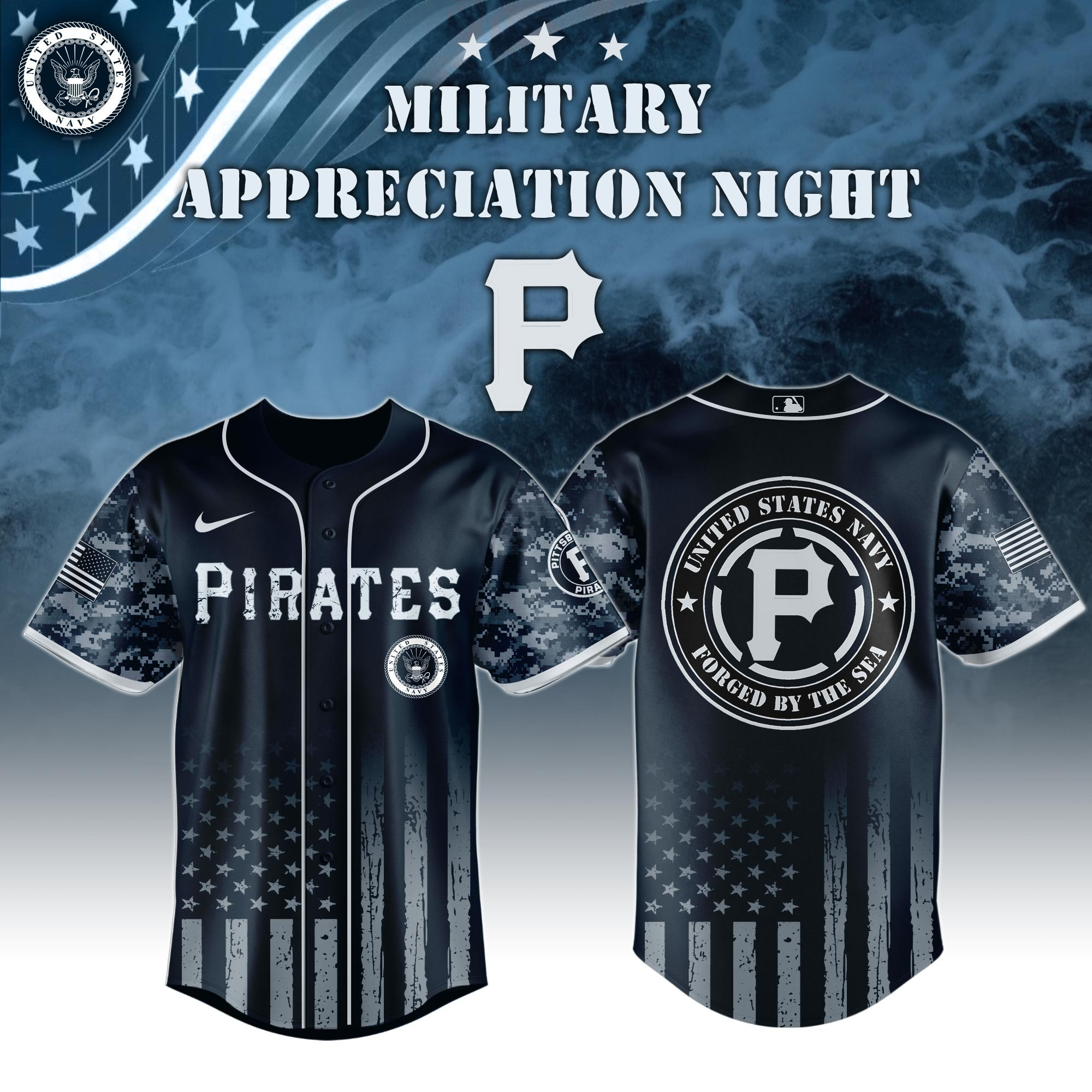 Pittsburgh Pirates MLB x Navy Military Appreciation Night Jersey 2025 Baseball Player Gift Ideas