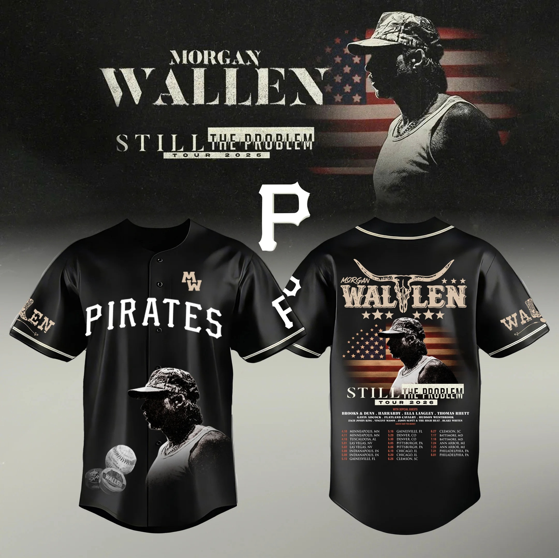 Pittsburgh Pirates MW Still The Problem Tour Baseball Jersey Morgan Wallen Fans Gifts