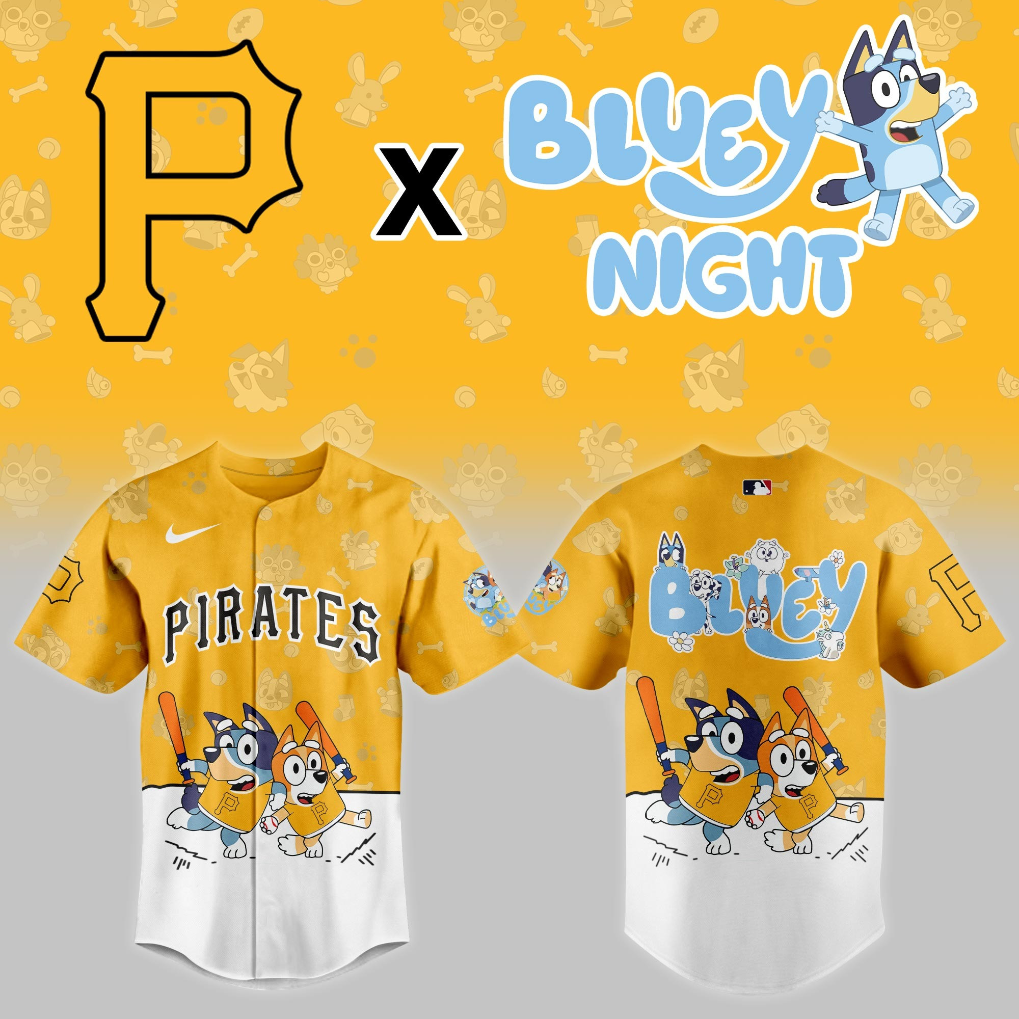 Pittsburgh Pirates X Bluey Night Night Jersey MLB Cute Baseball Fan Gifts For Bluey Lovers