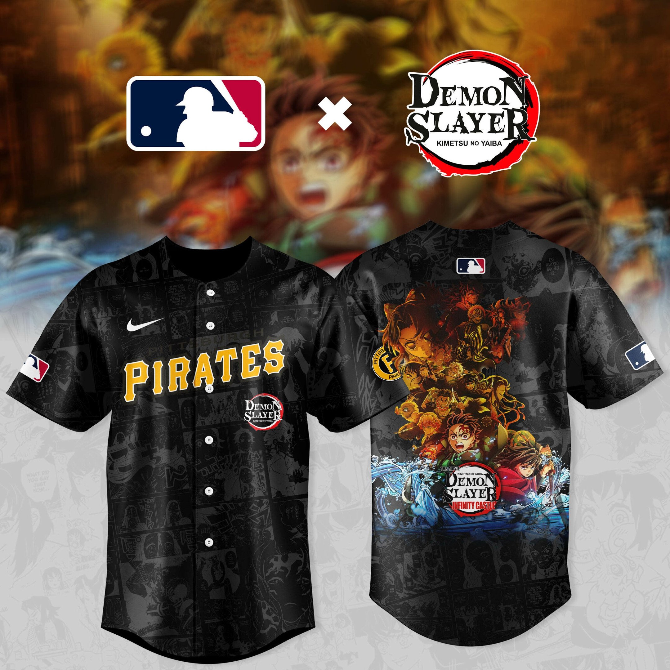 Pittsburgh Pirates x Demon Slayer Kimetsu No Yaiba Jersey MLB Best Gifts For MAGA Fans