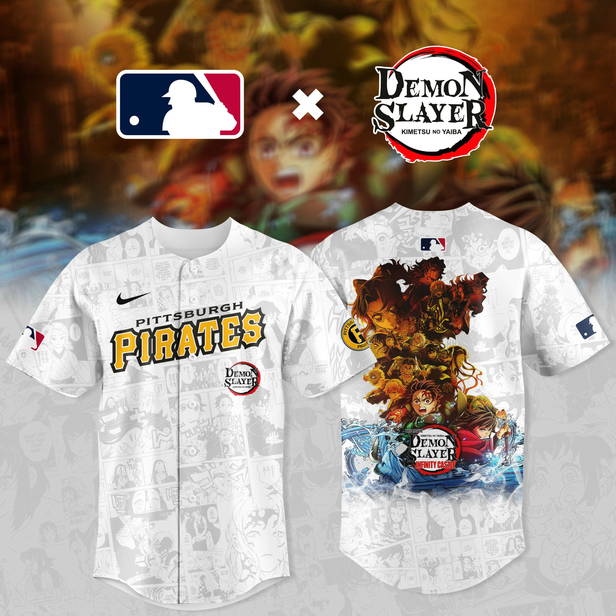 Pittsburgh Pirates x Demon Slayer Kimetsu No Yaiba Jersey MLB Merch Gifts For MAGA Fans