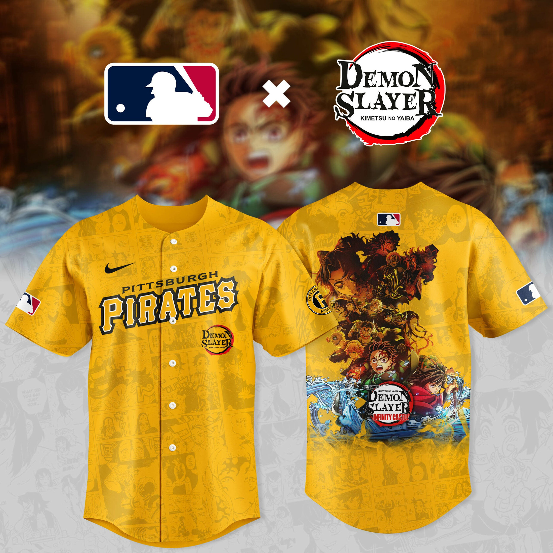 Pittsburgh Pirates x Demon Slayer Kimetsu No Yaiba Jersey MLB Themed Gifts For MAGA Fans