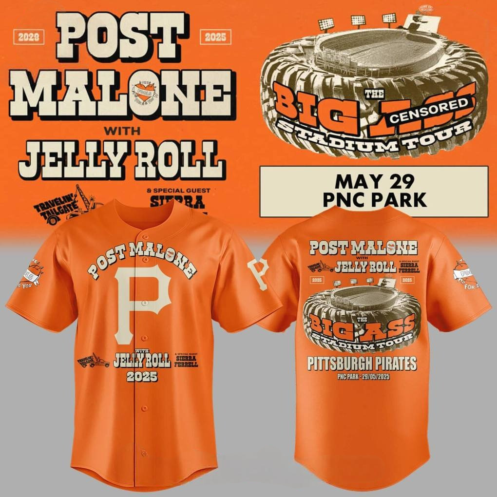 Pittsburgh Pirates x Post Malone with Jelly Roll Big Ass Tour Special Baseball Jersey
