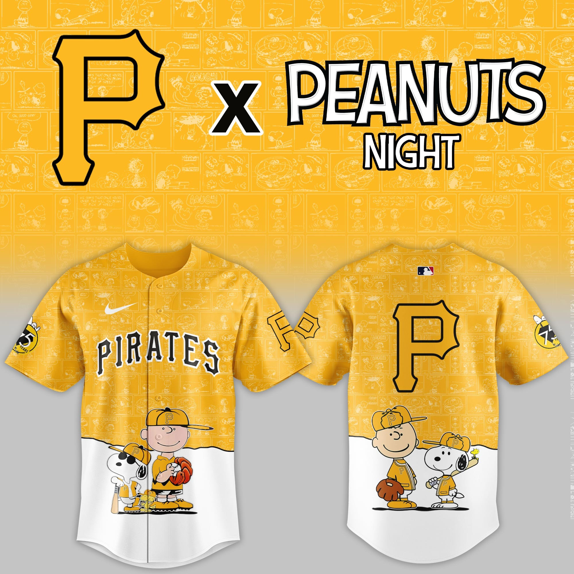 Pittsburgh Pirates X Snoopy Peanuts Night Jersey Cute Baseball Fan Gifts For Snoopy Lovers