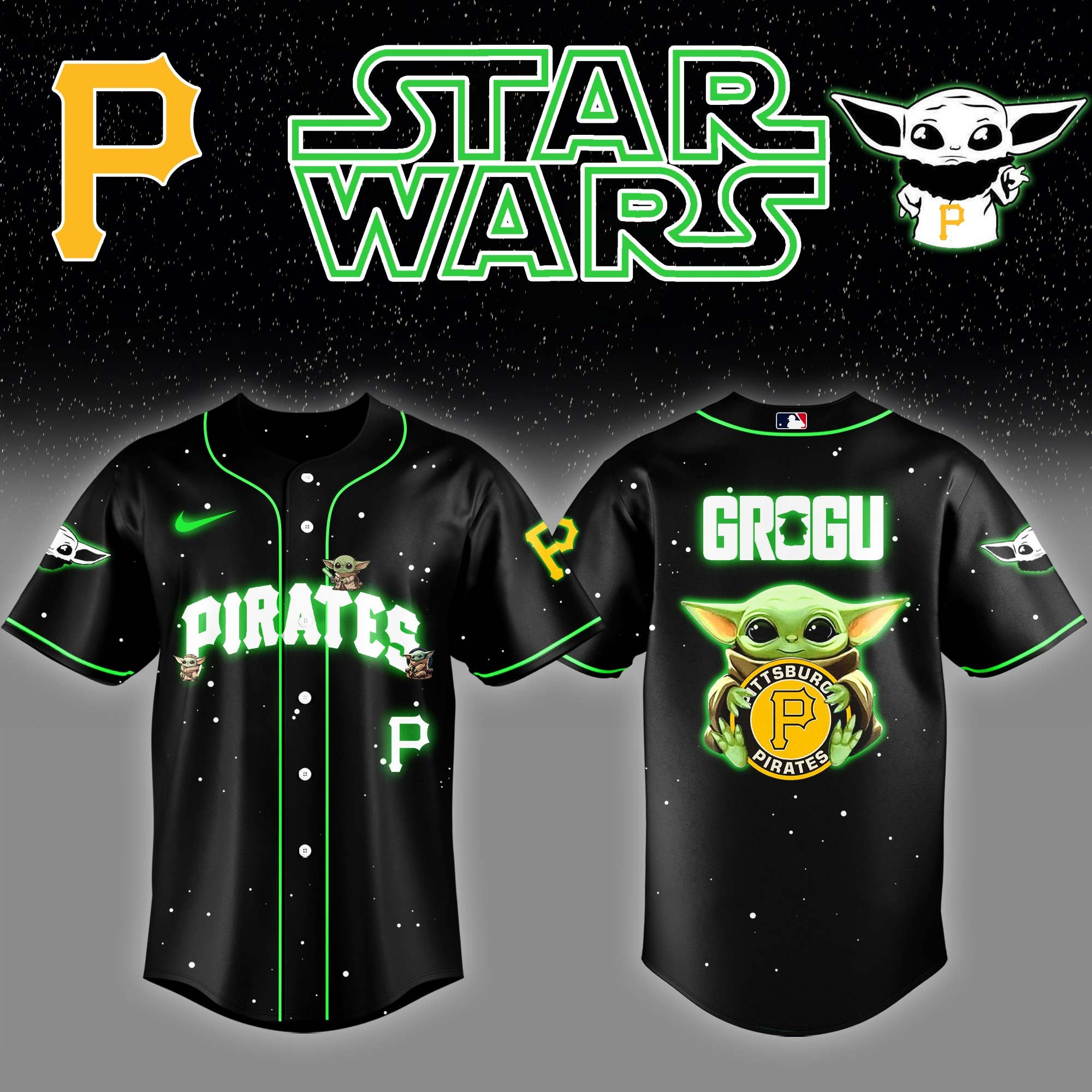 Pittsburgh Pirates x Star Wars Grogu Night Baseball Jersey Baseball Lover Gift Ideas